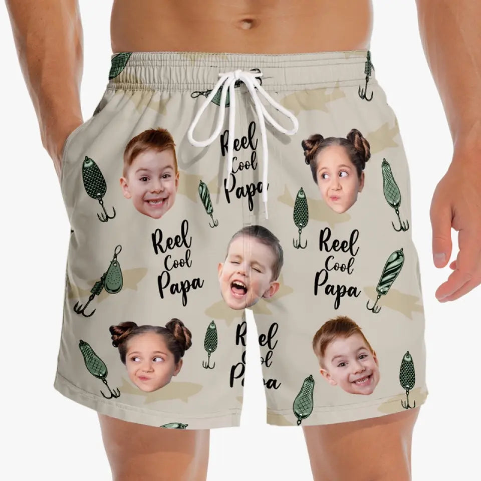 Custom Photo Reel Cool Papa - Family Personalized Custom Tropical Hawaiian Aloha Men Beach Shorts - Summer Vacation Gift For Dad, Grandpa