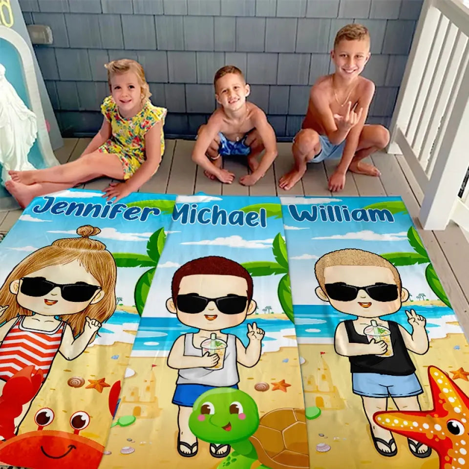 Adventure Awaits, Family In Tow - Family Personalized Custom Beach Towel - Summer Vacation Gift, Birthday Pool Party Gift For Family Members