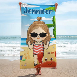 Adventure Awaits, Family In Tow - Family Personalized Custom Beach Towel - Summer Vacation Gift, Birthday Pool Party Gift For Family Members