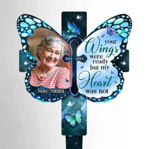 Custom Photo In Our Memories Forever - Memorial Personalized Custom Stain Glass Style Acrylic Garden Stake - Sympathy Gift For Family Members