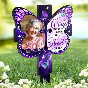 Custom Photo In Our Memories Forever - Memorial Personalized Custom Stain Glass Style Acrylic Garden Stake - Sympathy Gift For Family Members