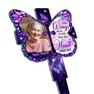 Custom Photo In Our Memories Forever - Memorial Personalized Custom Stain Glass Style Acrylic Garden Stake - Sympathy Gift For Family Members