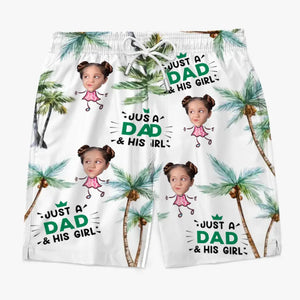 Custom Photo Just A Dad & His Girl - Family Personalized Custom Tropical Hawaiian Aloha Men Beach Shorts - Summer Vacation Gift For Dad, Grandpa