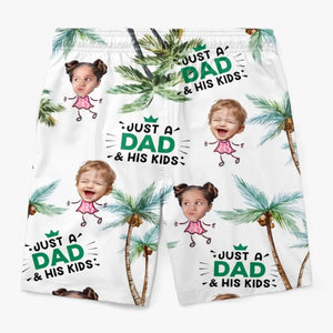 Custom Photo Just A Dad & His Girl - Family Personalized Custom Tropical Hawaiian Aloha Men Beach Shorts - Summer Vacation Gift For Dad, Grandpa