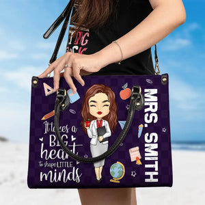 Teaching Is Heart Work - Teacher Personalized Custom Leather Handbag - Gift For Teacher