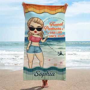 My Favorite Travel Partner - Couple Personalized Custom Beach Towel - Summer Vacation Gift For Husband Wife, Anniversary