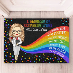 A Rainbow Of Responsibilities - Teacher Personalized Custom Home Decor Decorative Mat - House Warming Gift For Teacher