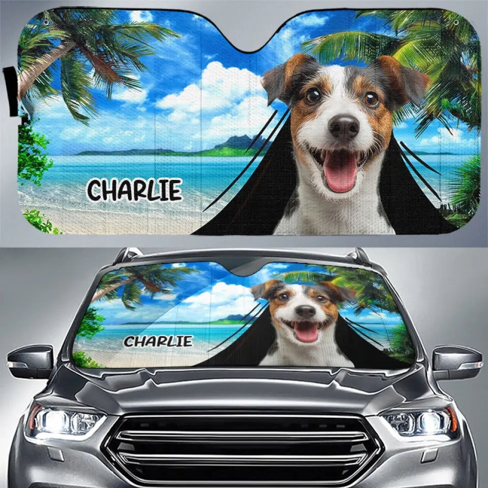 Custom Photo Pets Are The Heartbeat At Our Feet - Dog & Cat Personalized Custom Auto Windshield Sunshade, Car Window Protector - Summer Vacation Gift For Pet Owners, Pet Lovers