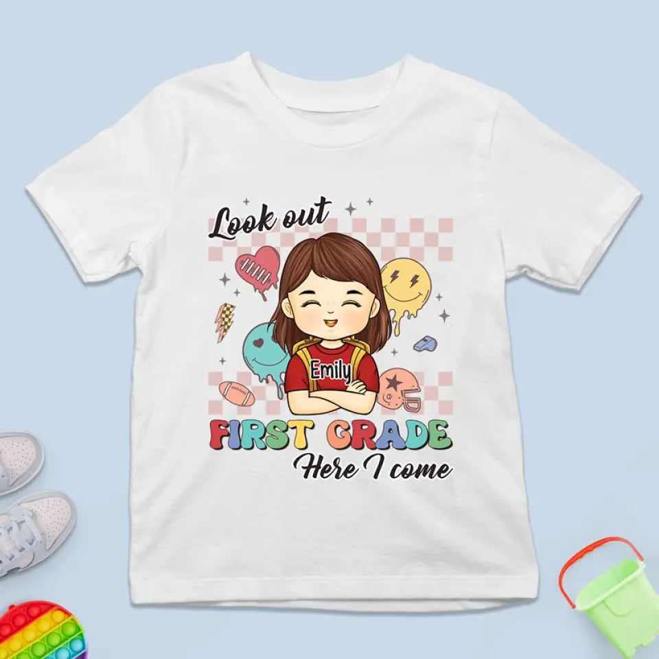 Look Out! Third Grade Here I Come - Personalized Custom Kid T-shirt - Back To School Gift For Kid