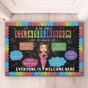 In This Classroom It's Ok To Be Yourself - Teacher Personalized Custom Home Decor Decorative Mat - House Warming Gift For Teacher