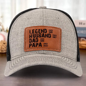 My Legendary Father - Family Personalized Custom Leather Patch Hat - Gift For Dad, Grandpa