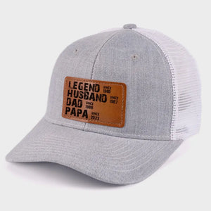 My Legendary Father - Family Personalized Custom Leather Patch Hat - Gift For Dad, Grandpa