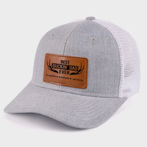 Best Buckin' Dad Ever - Family Personalized Custom Leather Patch Hat - Gift For Dad, Grandpa