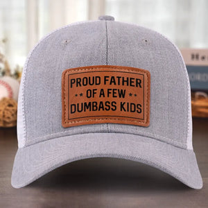 Fathers Lead By Example - Family Leather Patch Hat - Gift For Dad