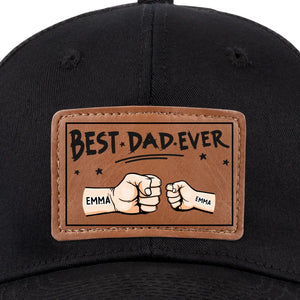 Best Papa Ever - Family Personalized Custom Leather Patch Hat - Gift For Dad, Grandpa