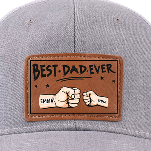 Best Papa Ever - Family Personalized Custom Leather Patch Hat - Gift For Dad, Grandpa