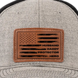 My Dad, My Hero, My Love - Family Leather Patch Hat - Gift For Dad