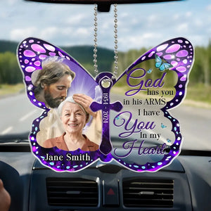 Custom Photo God Has You In His Arms - Memorial Personalized Custom Car Ornament - Acrylic Custom Shaped - Sympathy Gift For Family Members