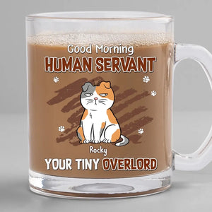 Good Morning Human Servant - Cat Personalized Custom Glass Mug - Gift For Pet Owners, Pet Lovers