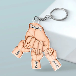 Dad Hold Our Hands For A Little While And Hold Our Hearts Forever - Family Personalized Custom Shaped Acrylic Keychain - Gift For Dad, Grandpa