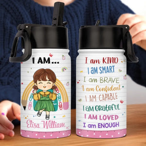 God Says I Am Enough - Personalized Custom Kid Water Bottle - Back To School Gift For Kid, Grandkid