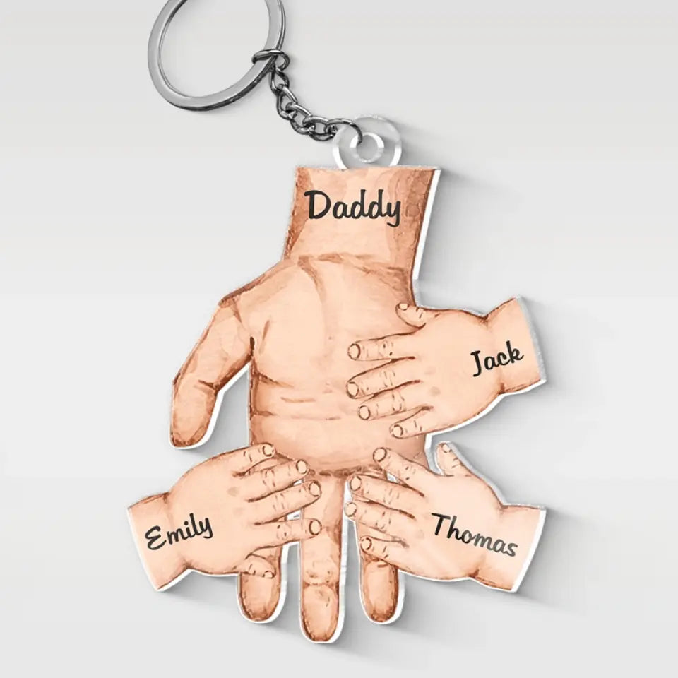 Our Fingers Intertwined, Forever Connected - Family Personalized Custom Shaped Acrylic Keychain - Gift For Dad, Grandpa