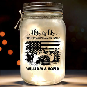 Camping Is Where The Adventure Begins - Camping Personalized Custom Mason Jar Light - Gift For Couple, Husband Wife, Camping Lovers