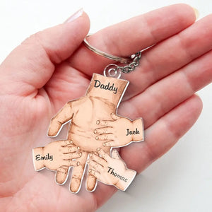 Our Fingers Intertwined, Forever Connected - Family Personalized Custom Shaped Acrylic Keychain - Gift For Dad, Grandpa