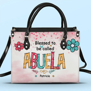 Blessed To Be Called Abuela - Family Personalized Custom Leather Handbag - Gift For Mom, Grandma