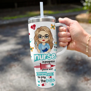 Nurses Are The Heart Of Healthcare - Nurse Personalized Custom 40 Oz Stainless Steel Tumbler With Handle - Appreciation, Thank You Gift, Nurse Life