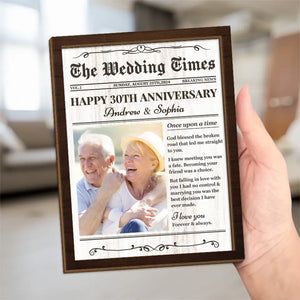 Custom Photo Falling In Love All Over Again - Couple Personalized Custom 2-Layered Wooden Plaque With Stand - Gift For Husband Wife, Anniversary