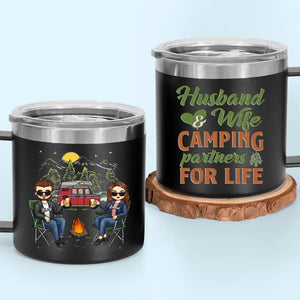 Life Is Better Around The Campfire - Camping Personalized Custom 14oz Stainless Steel Tumbler With Handle - Gift For Couple, Husband Wife, Camping Lovers