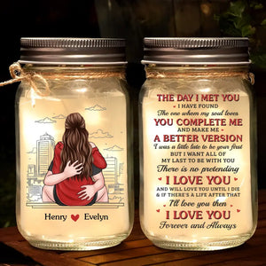 Your First Kiss Or Your First Love - Couple Personalized Custom Mason Jar Light - Gift For Couple, Husband Wife, Anniversary