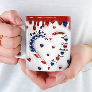 Grandma's Heart Brims With Boundless Love - Family Personalized Custom 3D Inflated Effect Printed Mug - Gift For Mom, Grandma