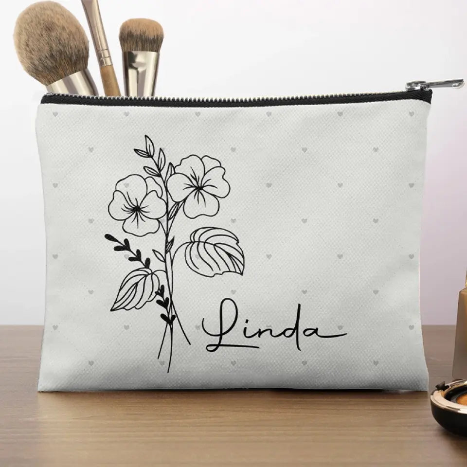 Flowers Are Love’s Truest Language - Bestie Personalized Custom Cosmetic Bag - Wedding Gift, Bridesmaid Gift For Best Friends, BFF, Sisters