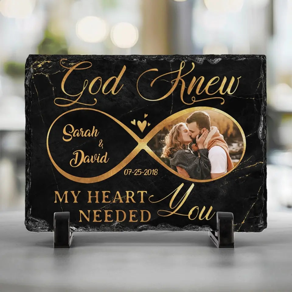 Custom Photo God Knew My Heart Needed You - Couple Personalized Custom Rectangle Shaped Stone With Stand - Gift For Husband Wife, Anniversary