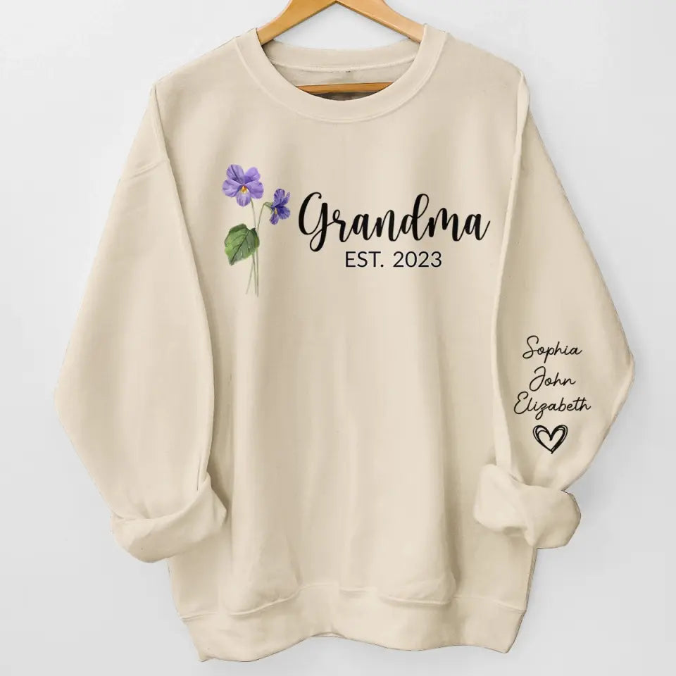 Grandma Plants The Seeds Of Love That Bloom Forever - Family Personalized Custom Unisex Sweatshirt With Design On Sleeve - Gift For Mom, Grandma