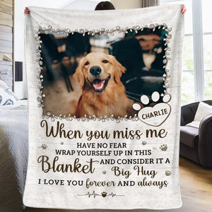 Custom Photo A Big Hug From Me - Memorial Personalized Custom Blanket - Sympathy Gift For Pet Owners, Pet Lovers