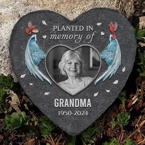 Custom Photo Planted In Memory - Memorial Personalized Custom Heart Shaped Memorial Stone - Sympathy Gift For Family Members