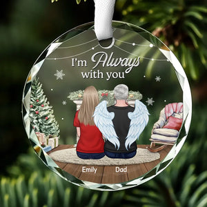 Always With You - Memorial Personalized Custom Circle Glass Ornament - Sympathy Gift For Family Members