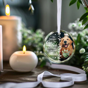 Custom Photo Forever In Our Hearts - Memorial Personalized Custom Circle Glass Ornament - Christmas Gift, Sympathy Gift For Pet Owners, Pet Lovers