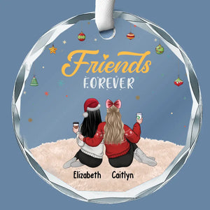 Friends Forever - Bestie Personalized Custom Circle Glass Ornament - Christmas Gift For Best Friends, BFF, Sisters