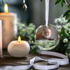 Custom Photo Always On My Mind - Memorial Personalized Custom Circle Glass Ornament - Sympathy Gift For Family Members