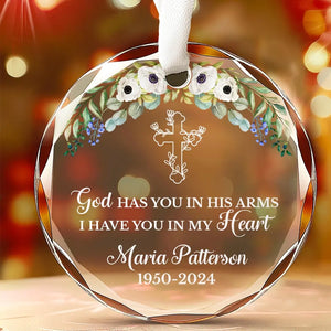 Now In God's Hands, Still In My Heart - Memorial Personalized Custom Circle Glass Ornament - Sympathy Gift For Family Members