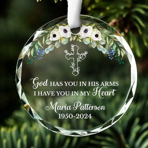 Now In God's Hands, Still In My Heart - Memorial Personalized Custom Circle Glass Ornament - Sympathy Gift For Family Members