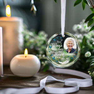 Custom Photo Loving You Forever - Memorial Personalized Custom Circle Glass Ornament - Sympathy Gift For Family Members