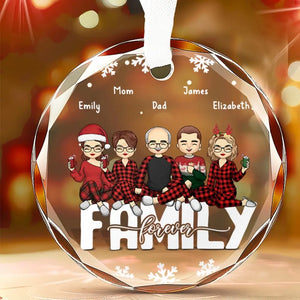 Family Forever - Family Personalized Custom Circle Glass Ornament - Gift For Family Members