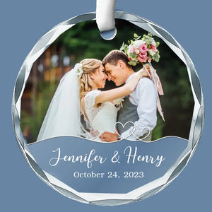 Custom Photo Love At First Sight, Soulmates Forever - Couple Personalized Custom Circle Glass Ornament - Gift For Husband Wife, Anniversary