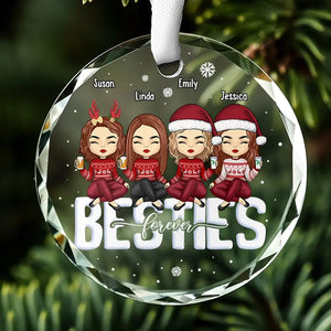 Besties Forever - Bestie Personalized Custom Circle Glass Ornament - Christmas Gift For Best Friends, BFF, Sisters