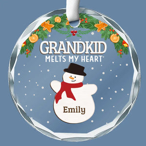 Grandkids Melt My Hearts - Family Personalized Custom Circle Glass Ornament - Christmas Gift For Grandma